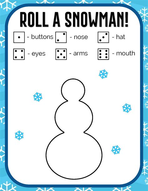Snowman Dice Game Printable