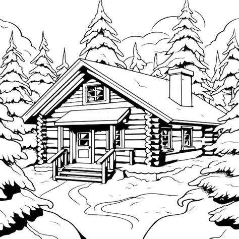 Snowy cabins Architecture Adult Coloring Pages