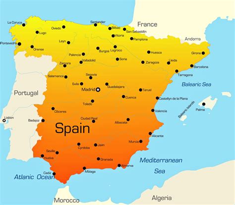 Soain map. Learn about Spain location on the world map, official symbol, flag, geography, climate, postal/area/zip codes, time zones, etc. Check out Spain history, significant states, provinces/districts, & cities, most popular travel destinations and attractions, the capital city’s location, facts and trivia, and many more. 