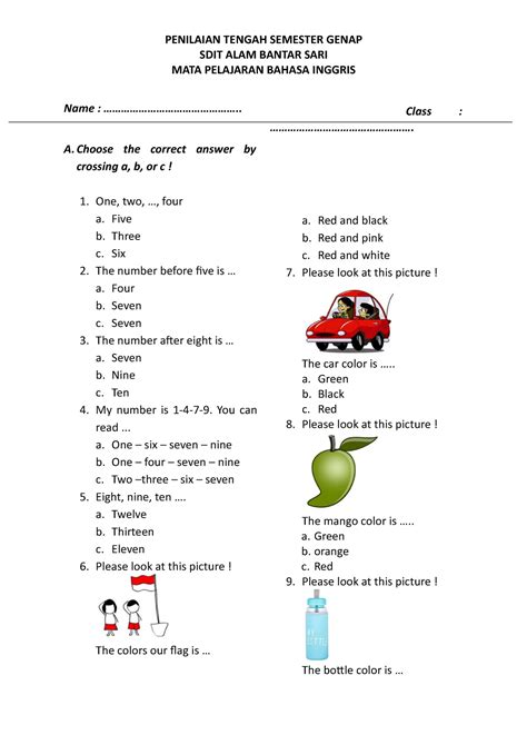 Soal Soal Bahasa Inggris Kelas 1 Sd - BELAJAR