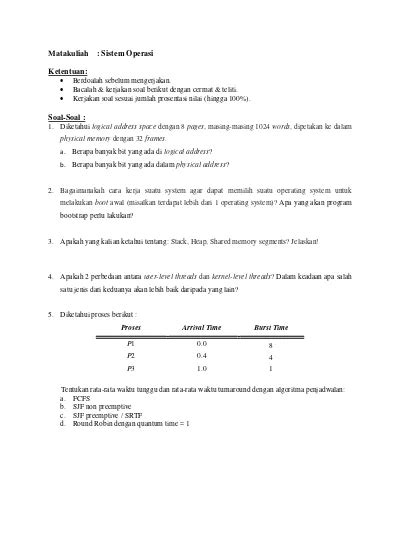 Soal Uts Sistem Operasi - BELAJAR