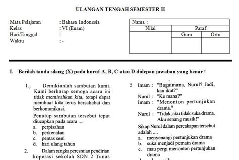 Soal dan Jawaban UTS Mata Kuliah Bahasa Indonesia