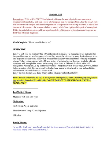 Soap Note For Migraine Headache Pdf ; Vla.ramtech