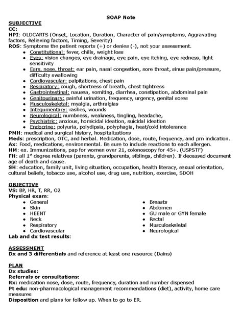 Soap Note Physical Exam Example