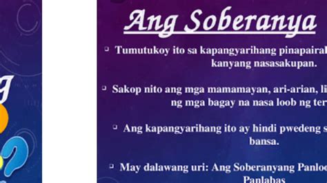 Soberanya... Kahulugan ng soberaniya?