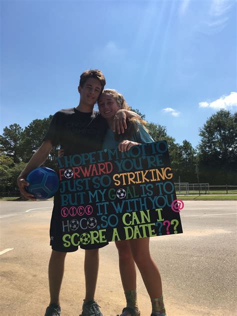 Soccer promposal poster. 15. Prom Balloons. An easy but cute way to ask someone to the prom is with balloons. You could create something like this with giant balloons. For this idea, a room has got large balloon letters that spell out prom. This … 
