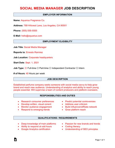 Social Media Manager job description sample PDF Workable / …