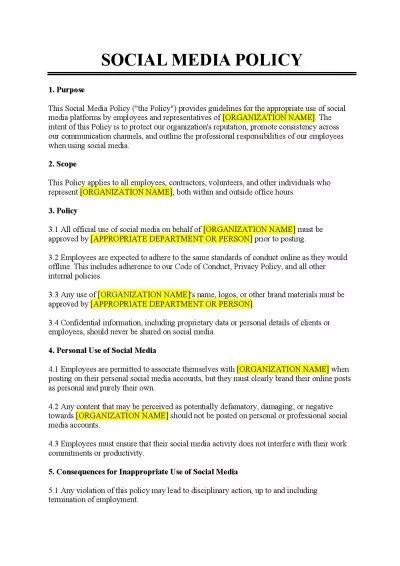 Social Media Policy Examples 13+ in PDF Google Docs Pages Word Examples