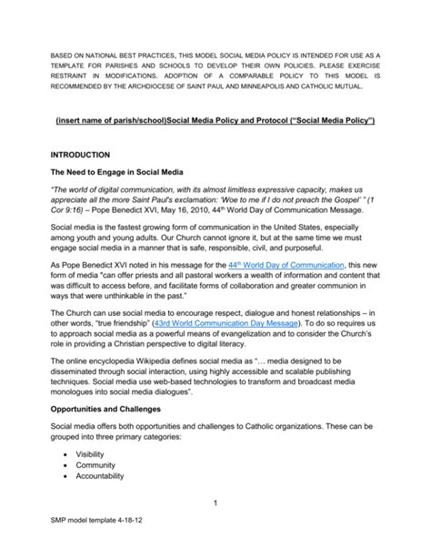 Social Media Policy and Protocol Model Template
