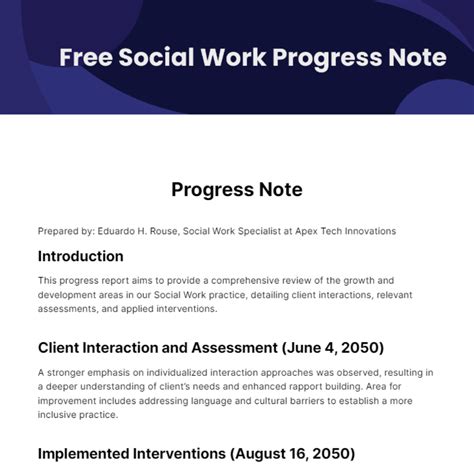 Social Work Progress Notes Sample Notes Template, Report Template