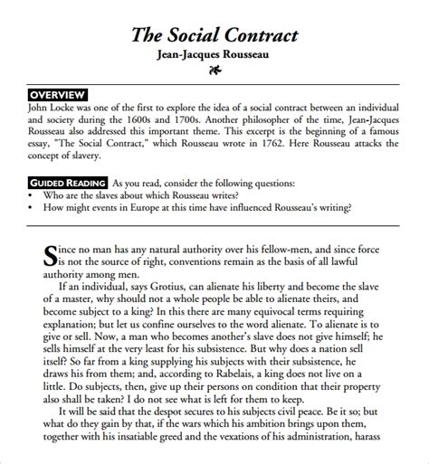 Social contract pdf. Social contract theorists begin with the presumption that the individual is the primary social unit and logically, if not also historically, prior to community. Most social contract theorists posit a real or hypothetical state of nature in order to justify political power. The state of nature is a prepolitical state wherein individuals pursue ... 