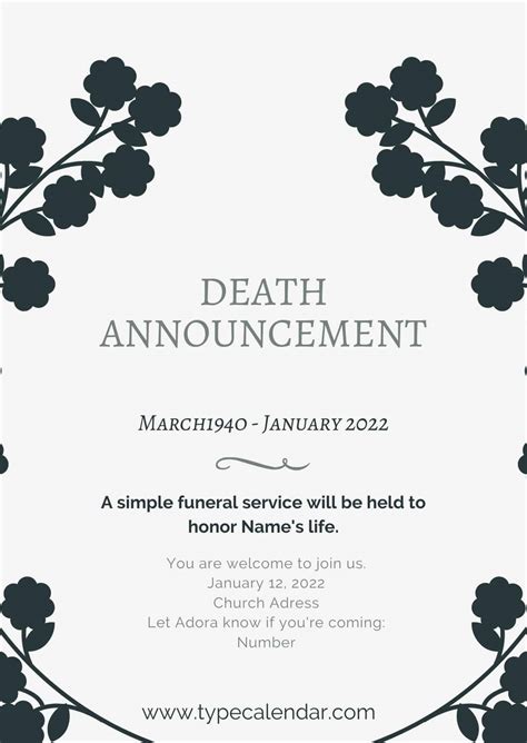 Social media death announcement example.  Remember, compassion and sensit...