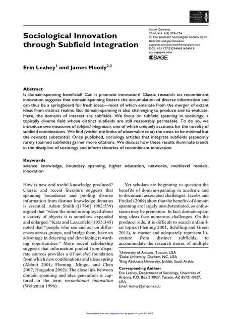 Sociological Innovation through Subfield Integration - Erin Leahey ...