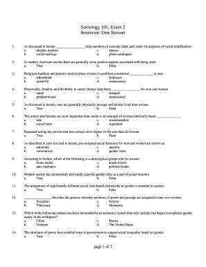 Sociology 101 final exam questions pdf. Sociology 101. This website provides all the course materials for the University of North Carolina at Chapel Hill’s Sociological Perspectives (SOCI101.001) taught by Professor Neal Caren. For Spring 2021, the course is entirely online. This website is an interactive guide to the course, including the syllabus, lesson plans for each week and ... 
