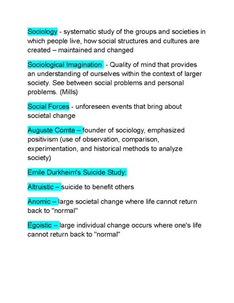 Sociology exam 1 answers.  Systematic study of groups and individuals C.  S...