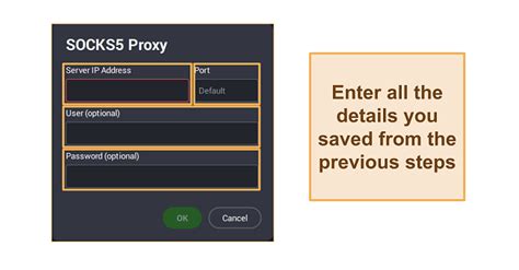 Socks proxy username password.  Enter SOCKS5 IP, port, and select SOCKS Versio...