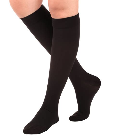 Socks with stockings. Compression socks improve blood flow by squeezing the legs and helping the veins push the blood back to the heart. This pressure helps prevent blood from pooling in the lower extremities. The compression that these stockings provide also moves any swelling that is present through the body’s lymphatic system and out of the affected region. 