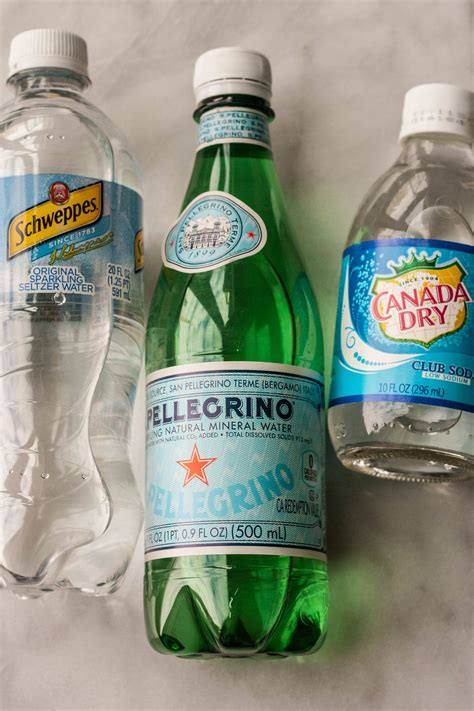 Soda water and. Club soda is also carbonated with carbon dioxide, but unlike seltzer, it has the addition of potassium bicarbonate and potassium sulfate in the water. These minerals give it a slightly saltier ... 