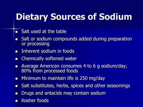 Sodium Requirements and Dietary Sources