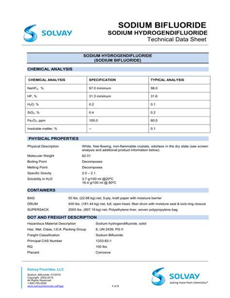 Sodium bifluoride.  FireNot flammable. 1.  Notify local health and pollution cont...