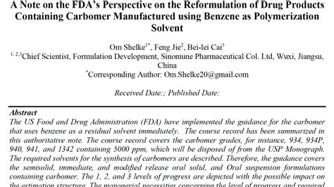 Sodium carbomer substitute.  FDA issues guidance on reformulating drug...