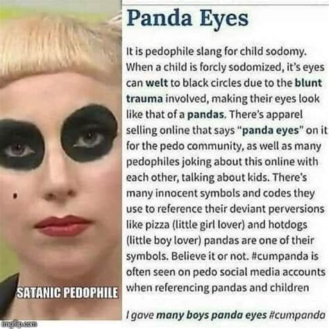 Sodomy panda eyes. Giant pandas have a large black-and-white body with a white face and torso and black eye patches, ears, muzzle, legs and shoulders. Some scientists believe their coloration provide... 
