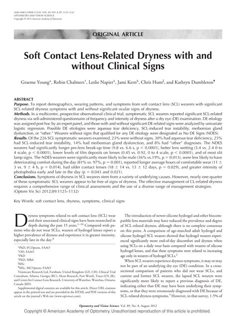 Soft Contact Lens-Related Dryness with and without Clinical Signs