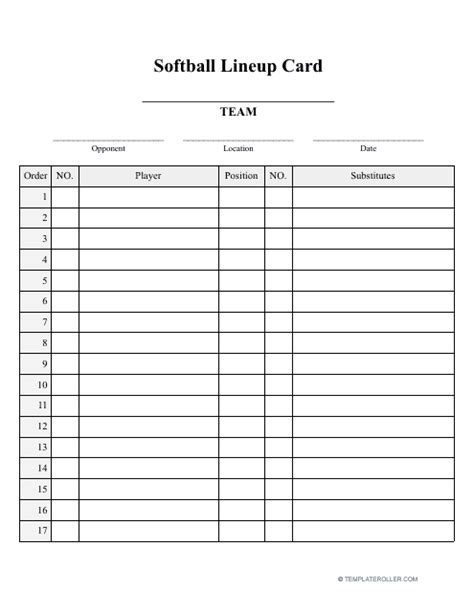 Softball Lineup Template Excel Simple Template Design
