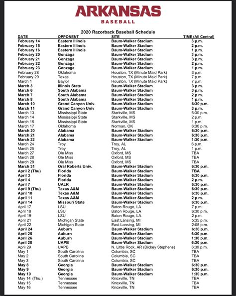 The official 2022 Softball schedule for t