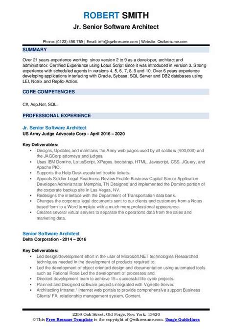 Software Architect Resume Samples QwikResume