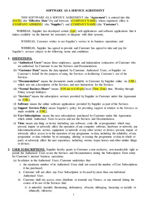Software As A Service Agreement Freeware Base