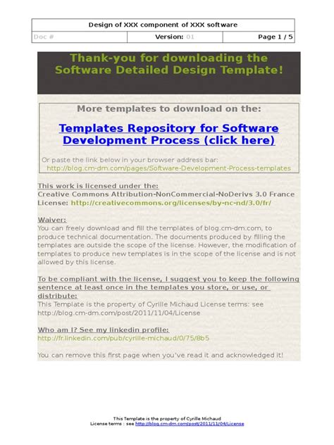 Software Detailed Design Template Component Based Software