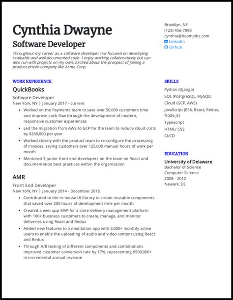 Software Developer Resume Samples in Word Format Free Download