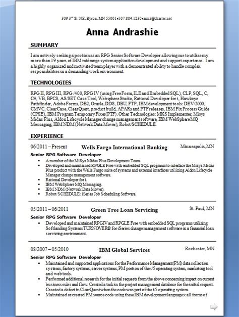 Software Developer Resume Template Microsoft Word Free Word Template