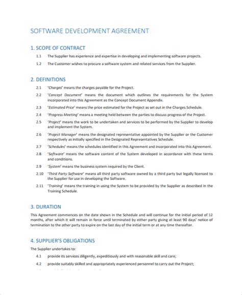 Software Development Agreement Template Free Download