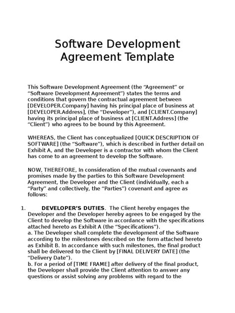 Software Development Agreement Template Intellectual Property