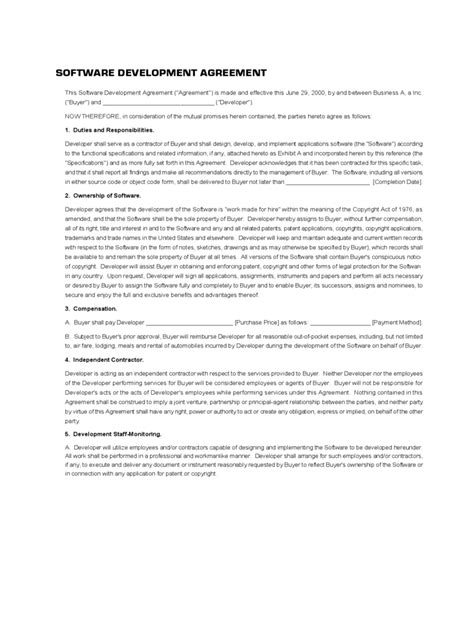 Software Development Contract Template 2 Free Templates in PDF, Word