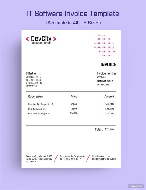 Software Development Invoice Template Google Docs, Google Sheets