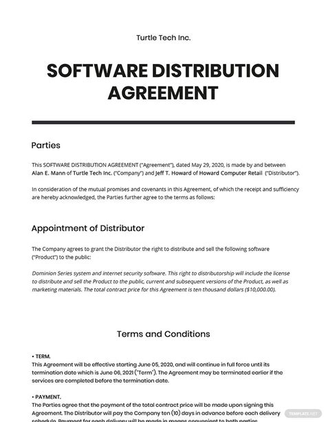 Software Distribution Agreement Form Template in Word, Google Docs