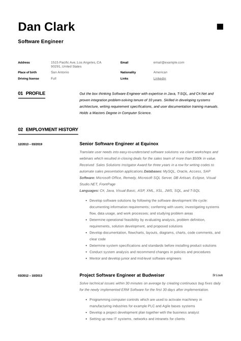 Software Engineer Resume Writing Guide + 12 Samples PDF 2019