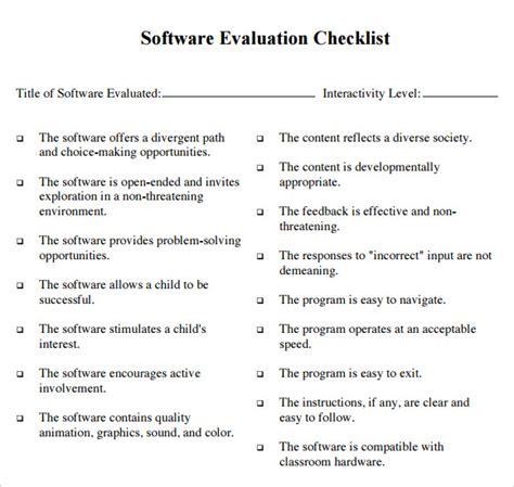 Software Evaluation Checklist