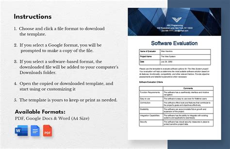 Software Evaluation Template Excel Printable Paper Template