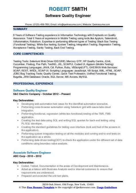 Software QA Engineer Resume Samples QwikResume