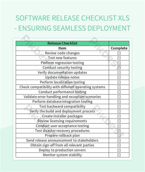 Software Release Checklist XLS Ensuring Seamless Deployment Excel