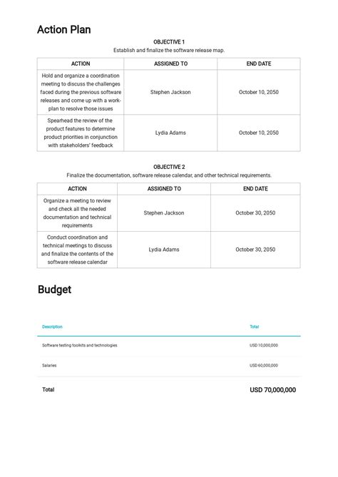 Software Release Plan Template Word Google Docs