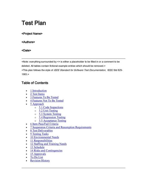 Software Test Plans Templates Letter Example Template