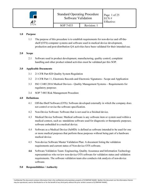 Software Validation Procedure