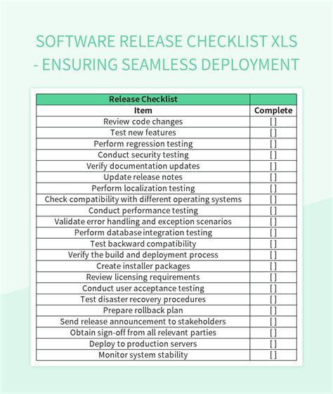 Software and System Deployment Checklist in Excel