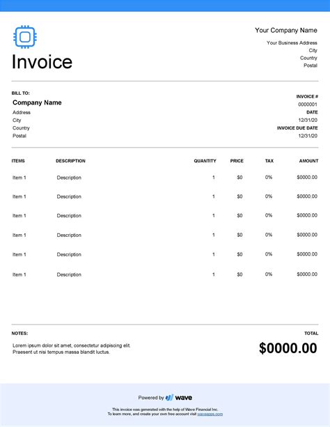 Software development invoice template Wave Invoicing