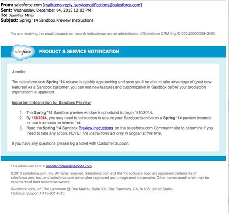 Software feature update marketing Example from SalesForce of notice